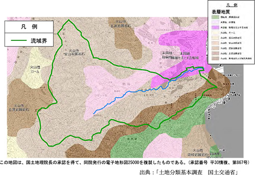 熱海和田川流域の表層地質図