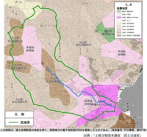 初川流域の表層地質図