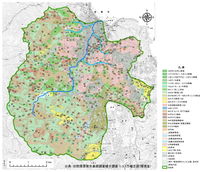 伊東大川流域の現存植生図