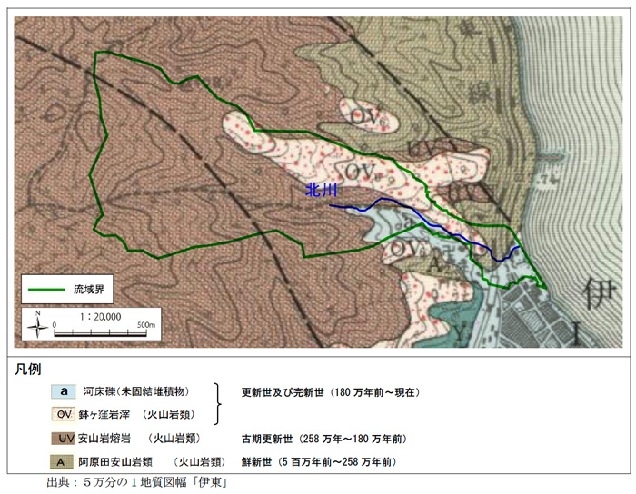 北川流域の地質図