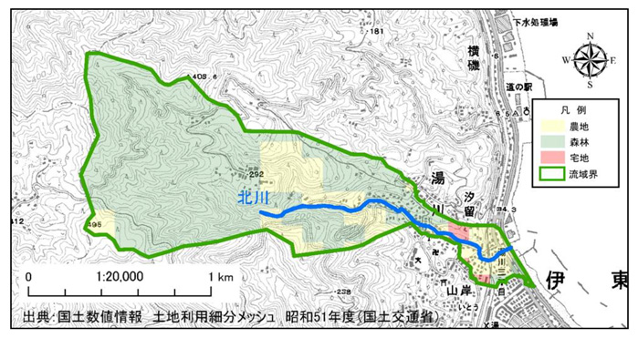 北川流域の土地利用図（昭和51年）