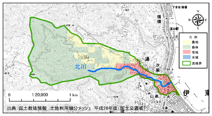 北川流域の土地利用図（平成28年）