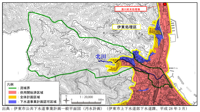 北川流域の公共下水道事業計画図