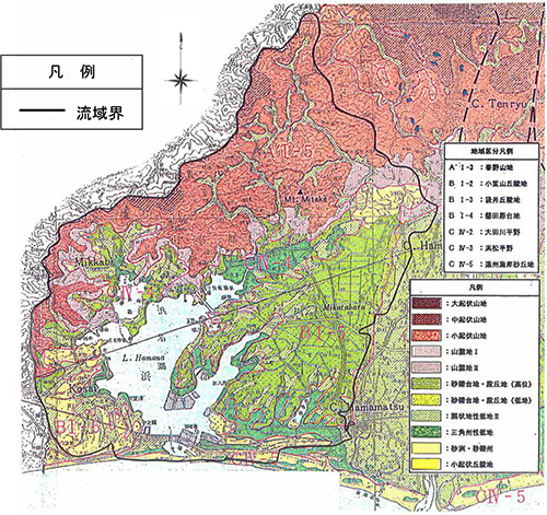 都田川水系の地形分類図