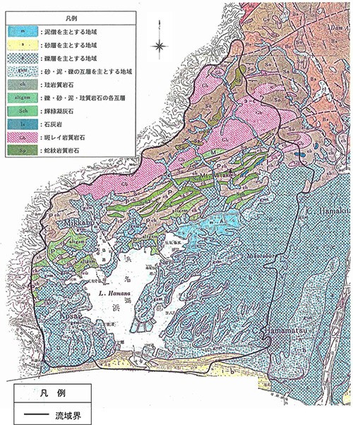 都田川水系の表層地質図