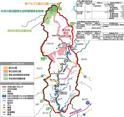 中流七曲りブロックの自然公園等位置図