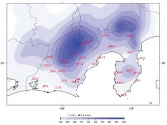 積算雨量分布図（８月31日９時～９月５日24時）