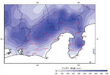 積算雨量分布図（９月19日19時～９月21日24時）