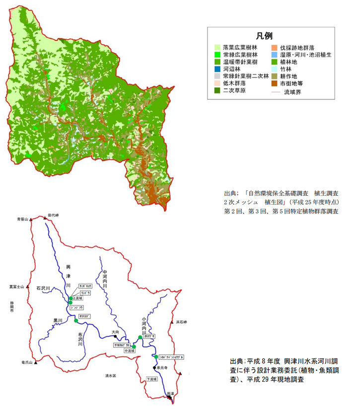 興津川流域植生図・植物種（特定種）