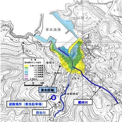 妻良地区の津波による想定浸水区域図の画像