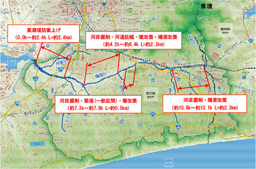 梅田川工事施行区間位置図