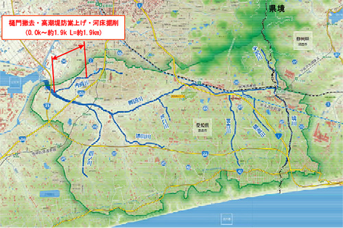 内張川工事施行区間位置図